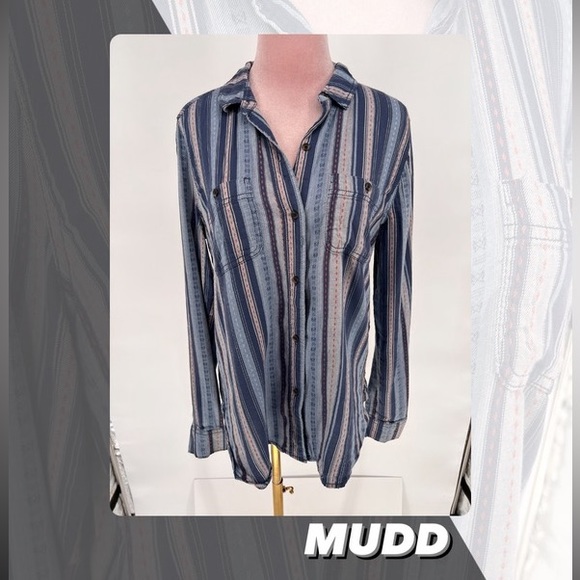 EUC Mudd Chambray Striped Top - Picture 1 of 8